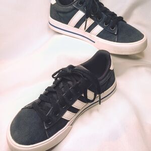 Adidas Daily Kids Unisex Fitness Lace Up Navy Blue White Denim Look Size 1